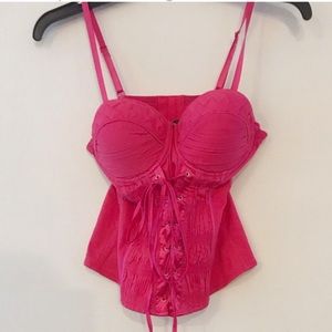 Barbie pink ruched lace up bustier top